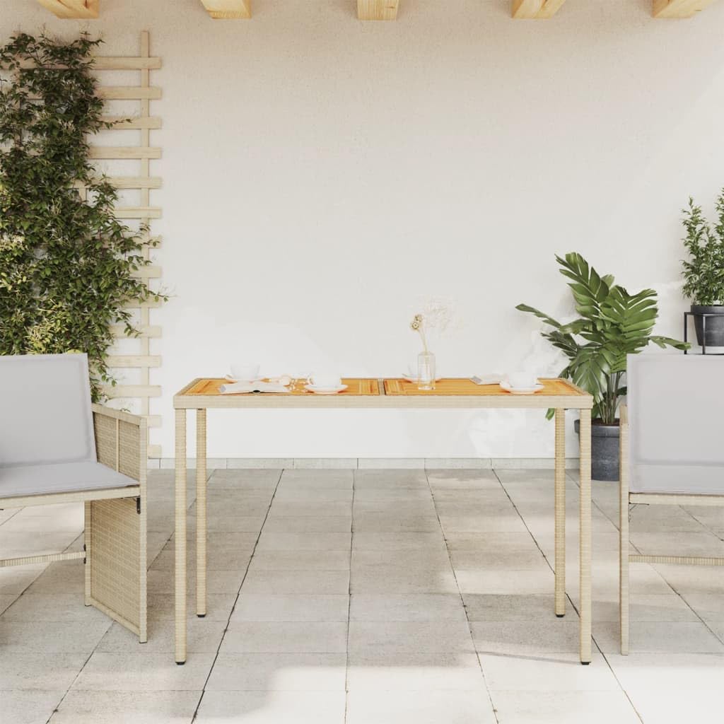Fengshui Stół ogrodowy z blatem z drewna akacjowego, 115 x 54 x 74 cm, polirattanowy