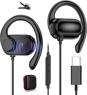 Open Ear USB-C Headphones for iPhone 17 Pro Max 16 15 Plus, Over Ear Wired Earbuds with Earhook Microphone Volume Control, HiFi Stereo Sports Type C Earphones for Samsung S25 S24 S23 S22 S21 S20 Pixel