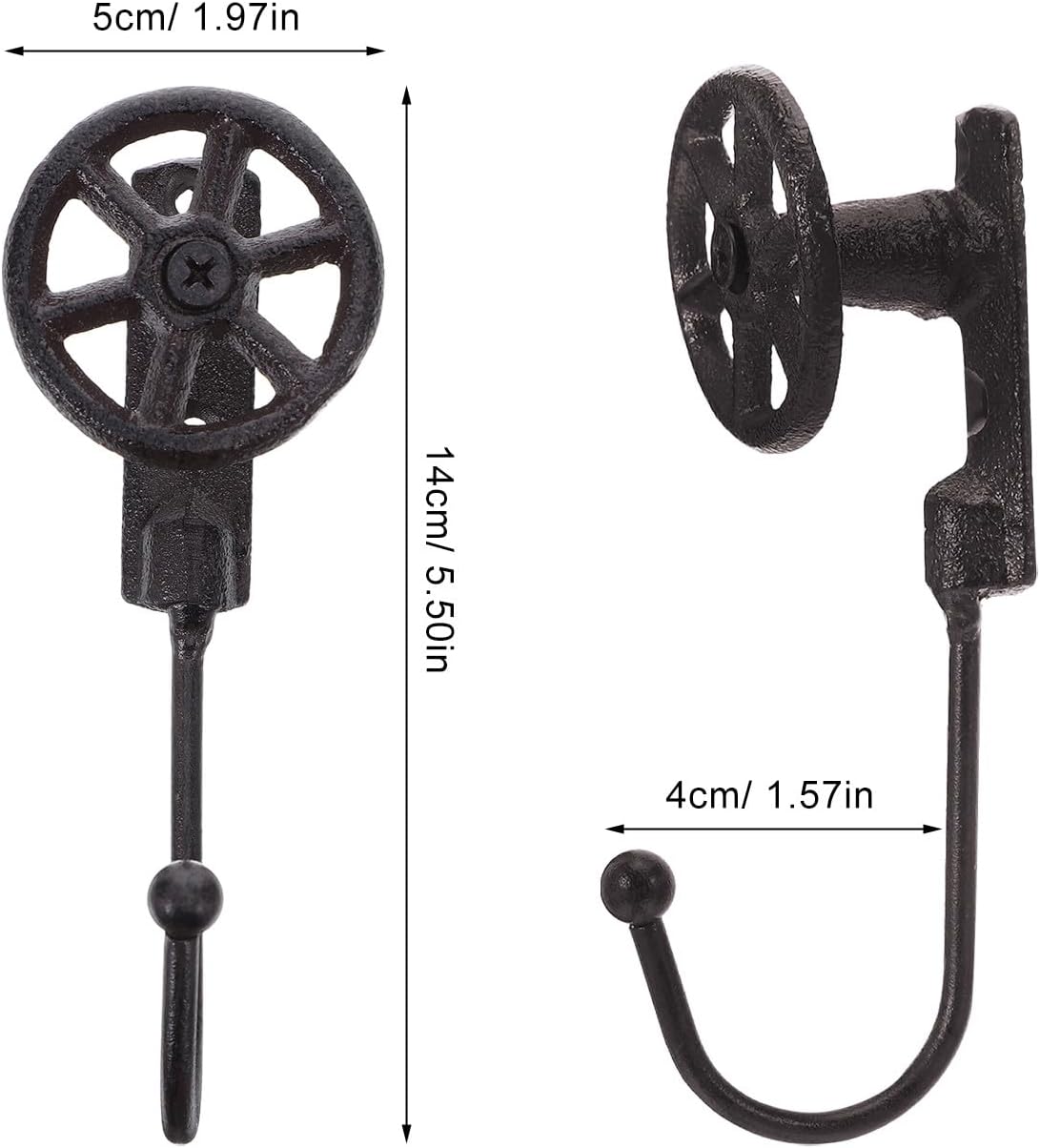 2pcs Cast Iron Entryway Water Valve Hooks Ornamental Iron Hooks for Front Door Rustic Wall Mount Garden Hose Holder Farmhouse Patio Decor