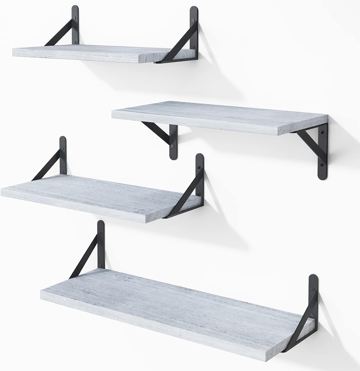 YGEOMER Floating Shelves, Set of 4, Gray White Wood Wall