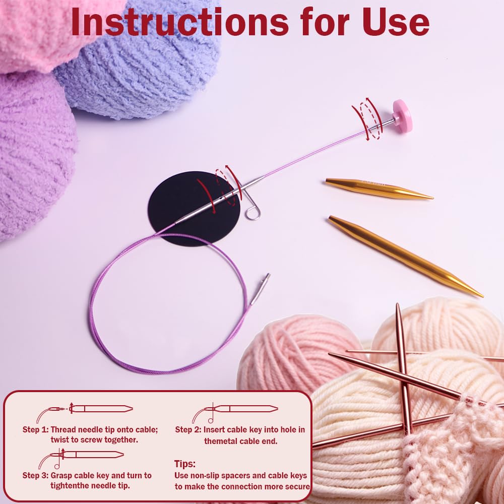 Knitiss Rundstricknadeln mit Etui, 11 Paar Rundstricknadeln, 3–8 mm | Austauschbare Rundstricknadeln aus Aluminium mit 5 Kabeln, mehrfarbig