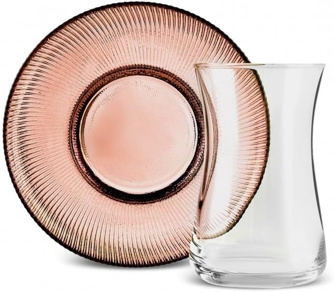 Karaca Juliet Turkish Tea Cups Set of 12, 170ml/5.74oz Turkish Tea Glasses with Brown Detail Saucers for 6 People, Ideal Glass Set for Mother's Day and Housewarming - Image 4