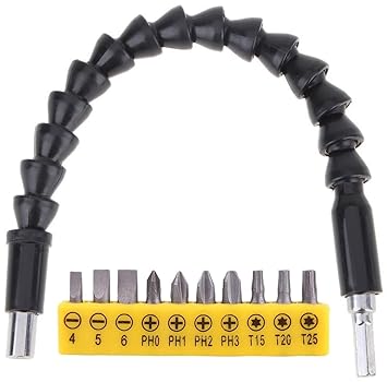 ATHGLOBAL 10Pc Bits with Flexible Shaft Set Screwdriver Magnetic Extension Adapter Holder Connector for Electronic Power Drill 6mm or  Inch Hex Shank Power Tool Accessories Black Plastic and Metal