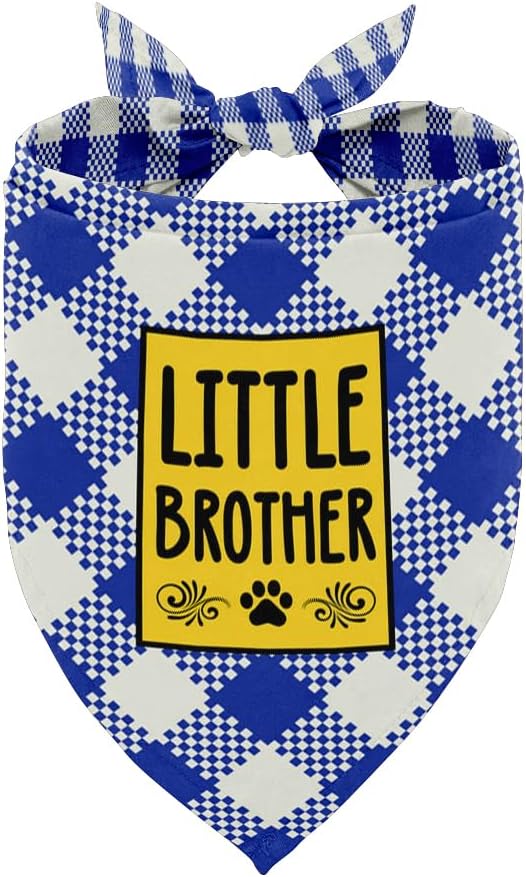 Dog Bandana, Little Brother Dog Bandana, Dog Scarf Plaid Printing, Dog Scarf Accessories, Dog Bandana Pet Scarf, Pet Baby Announcement Plaid Scarf Gender Reveal Accessories, Dog Bandana Gift (D47)