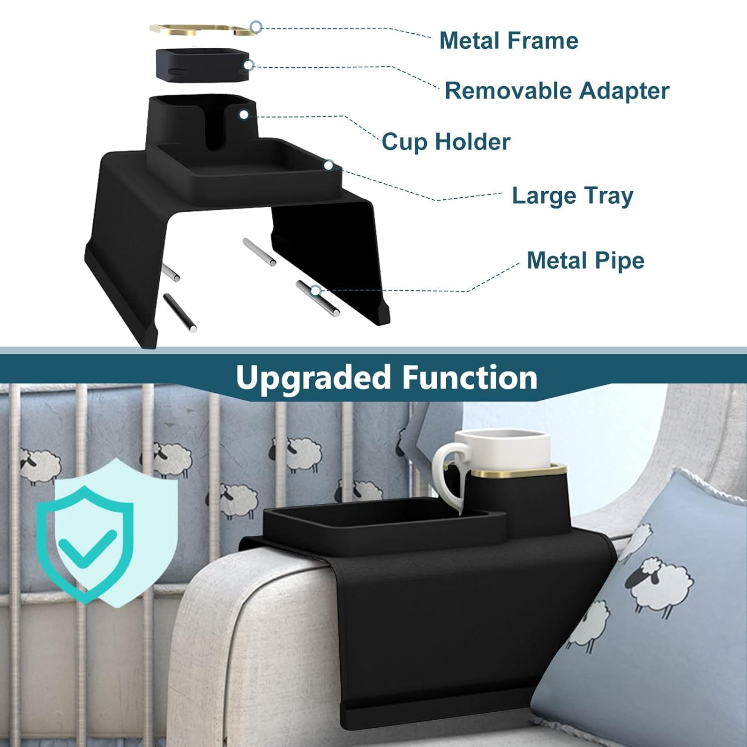 RELEMTRA Silicone Couch Cup Holder, RELEMTRA Anti-Spill and Anti-Slip Sofa Armrest Tray, Dirt-Resistant Silicone Couch Arm Tray for Remote, Snacks, Cellphone and iPad, Gift for Family, Friend 2