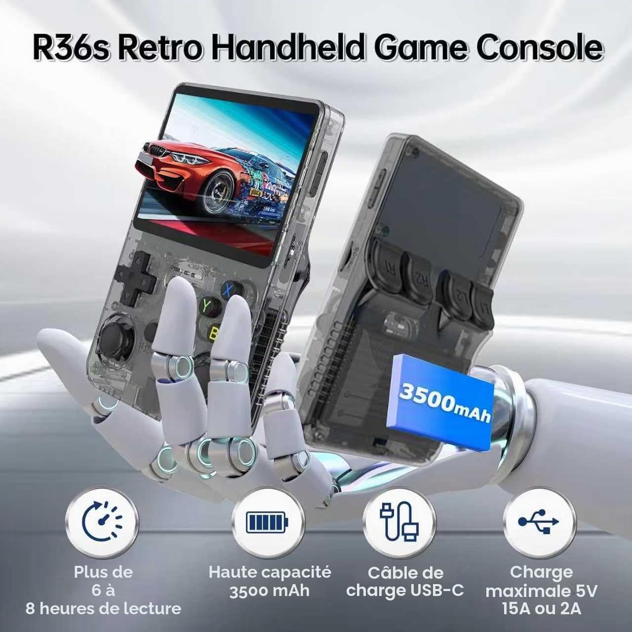 Console de Jeux Rétro R36S, 3,5 Pouces Écran IPS, 128 Go Mémoire, 40000 Jeux, Violet