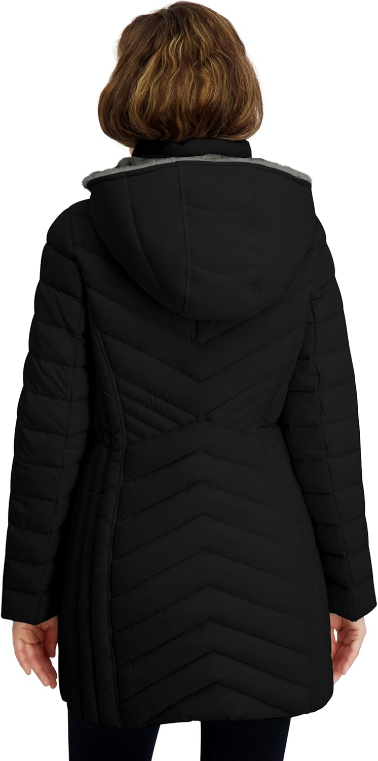 Nautica Women's Stretch Puffer Jacket- Wind & Water-resistant Winter Coat Faux Fur Lined Hood - Image 4