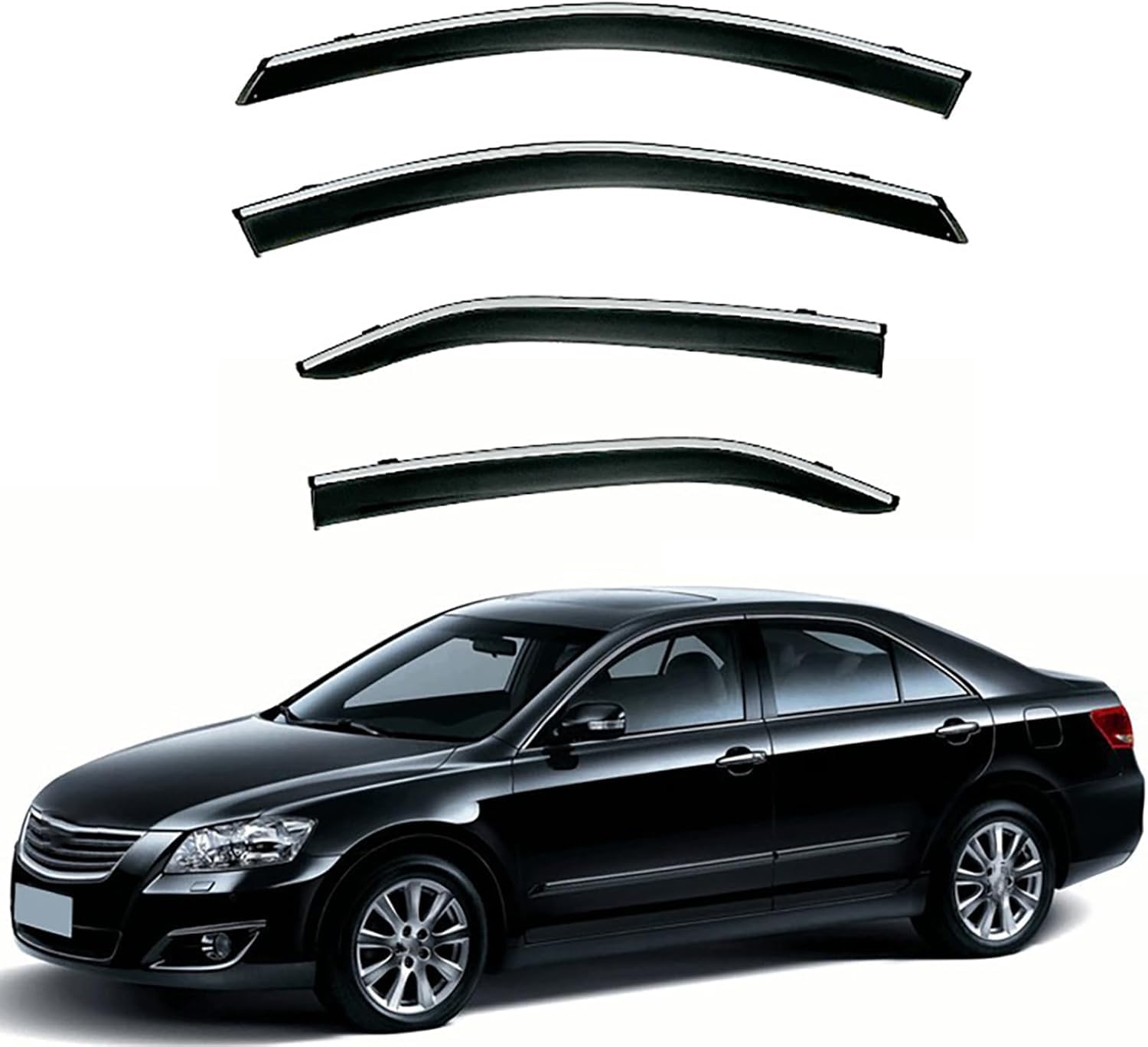 FengXH Window Deflectors for Toyota Camry MK6-XV40 2006-2011 - 4pc Smoke Tint, Waterproof, Noise Reducing.