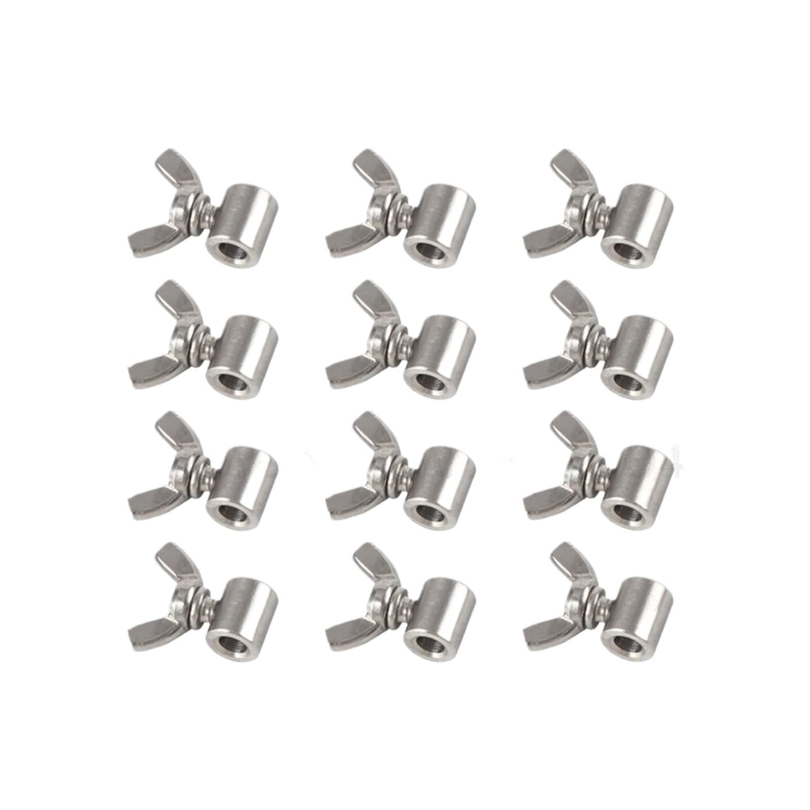 12pcs 304 Stainless Steel Handscrew Clamp Wire Rope Fasteners Butterfly Buckle for 1.5-12mm Cable