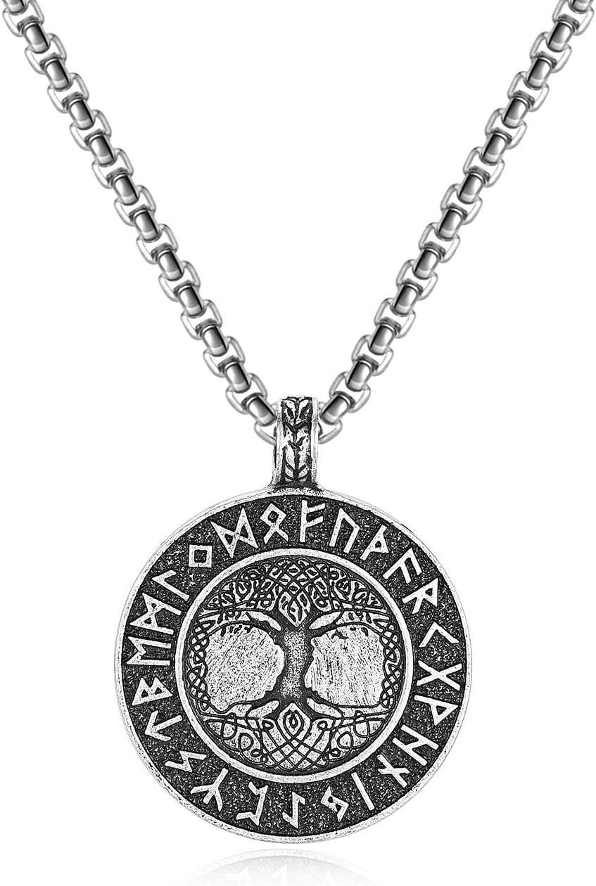 Uomini Mjolnir Collana Norse Gioielli Vichinghi Testa Di Lupo Fenrir Catena Imperatori Bizantini Martello Di Thor Ciondolo Amuleto Un Regalo In Una Scatola Di Legno Valhalla (Color : Style 50, Size - Foto 4