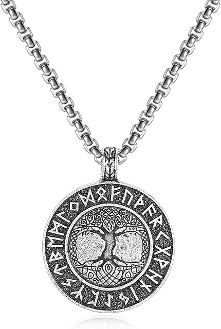 PiercingJak Norse Vikings Necklace The Tree of Life Pendant Necklace Nordic Viking Runes Amulet Pendant Necklaces Nordic Talisman for Men Women