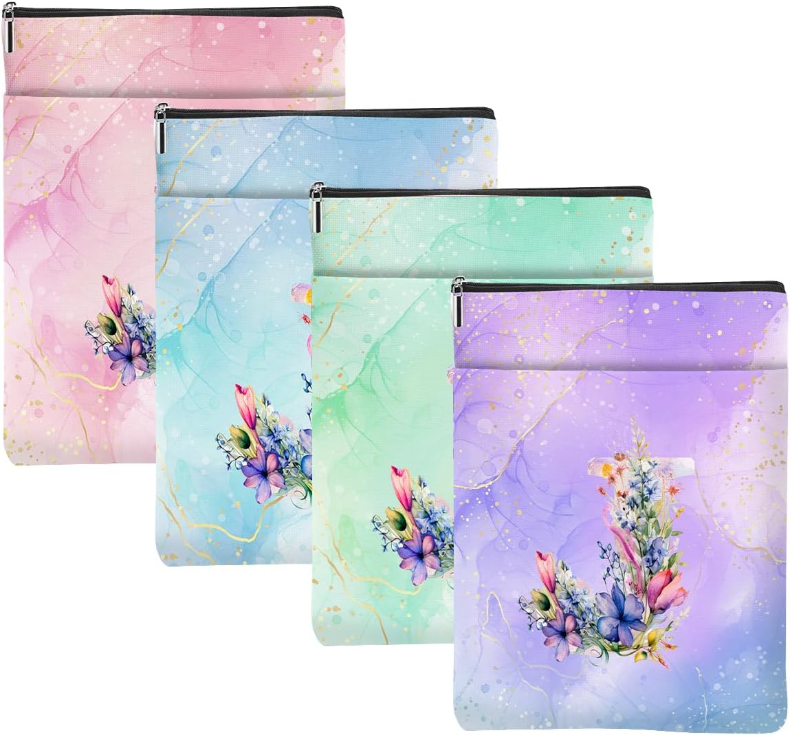 4Pcs Initial J Book Lovers Gifts Book Sleeve Waterproof Books Cover Pouch Personalized Monogrammed Gifts for Women Men Girl Reader Bookish Reading Accessories for Birthday Christmas Appreciation
