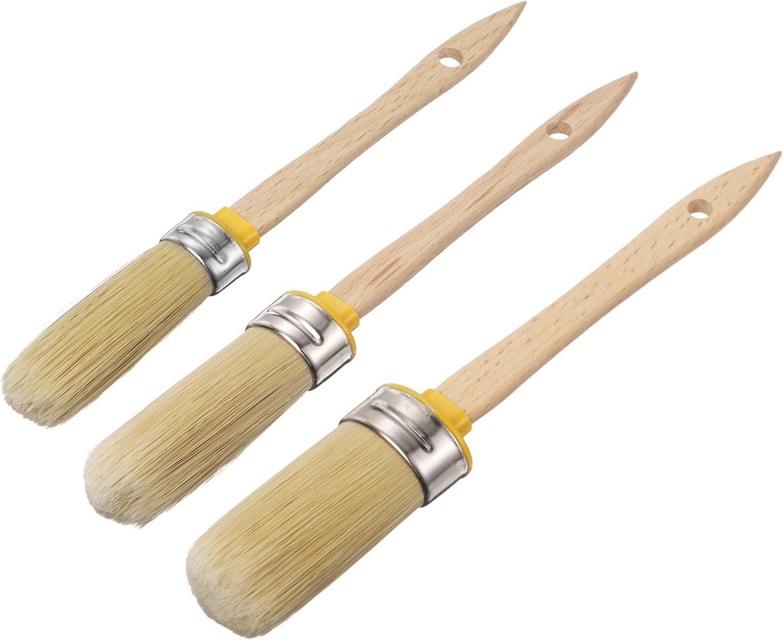 sourcing map 3 Pcs Wax Paint Brushes, Chalk Stencil Brush, Oval PET Fiber Bristle with Wood Handle, Painting Tool for Furniture DIY Home Decor Art Crafts, Yellow