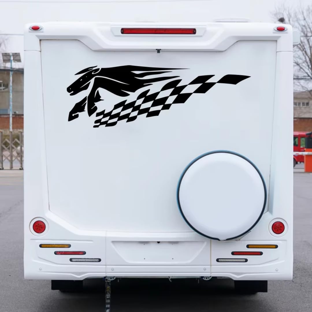 Decalcomanie per auto per Van Rv Camper Camper Copertura Adesivi per Auto Grafica Bandiera a Scacchi Decalcomania Corsa di Cavalli