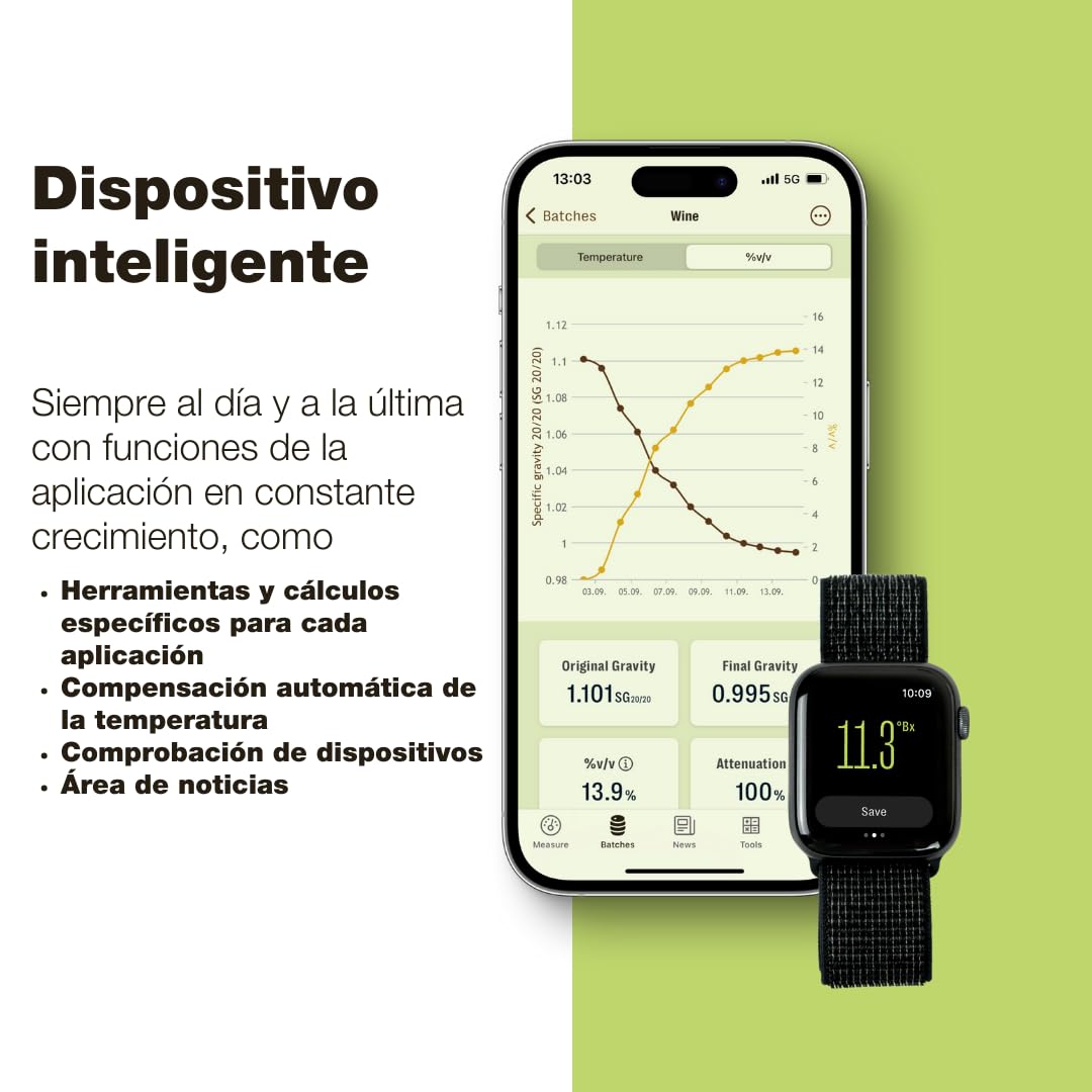 EasyDens by Anton Paar - Hidrómetro inteligente - Densímetro digital - Contenido de extracto, azúcar y alcohol - Plato, Gravedad Específica (SG), Babo, Baumé, Brix, g/L, KMW, Oechsle, ABV, Proof