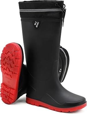 HSBDNZQ Rain Boots for Men Waterproof Mens Knee High Rubber Boots with PVC, Comfort Lightweight Work Mud Boots, Durable Slip Garden Boots for Gardening Fishing