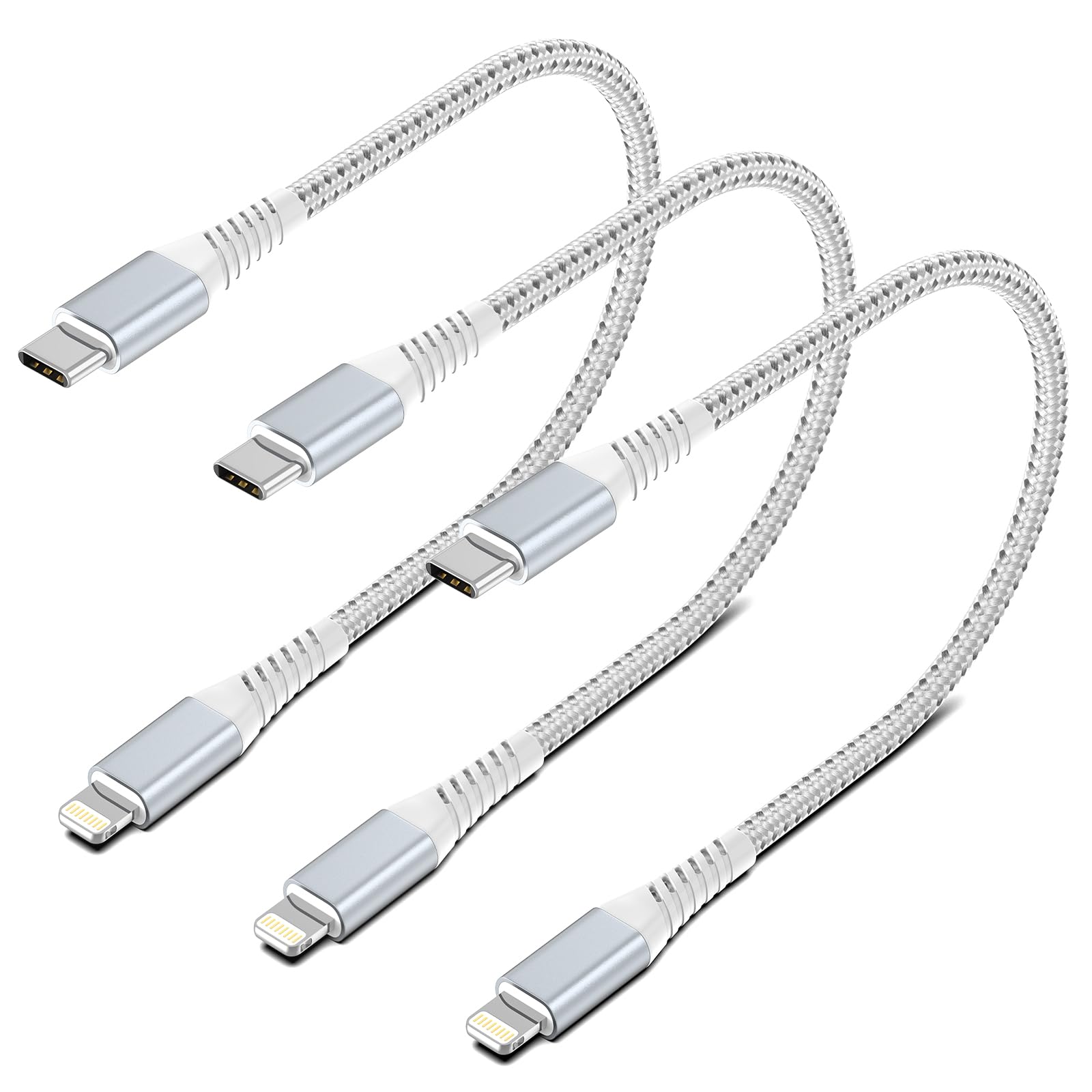 1FT USB-C to Lightning Cable, 3 Pack Short iPhone USB C Charging Cable 1Foot Lightning to USB C Cable Braided Type C to Lightning Cord for Apple