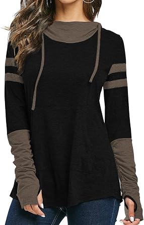 iChunhua Womens Hoodie with Thumb Holes Long Sleeve T Shirt Drawstring Tops with Pockets S-XXL