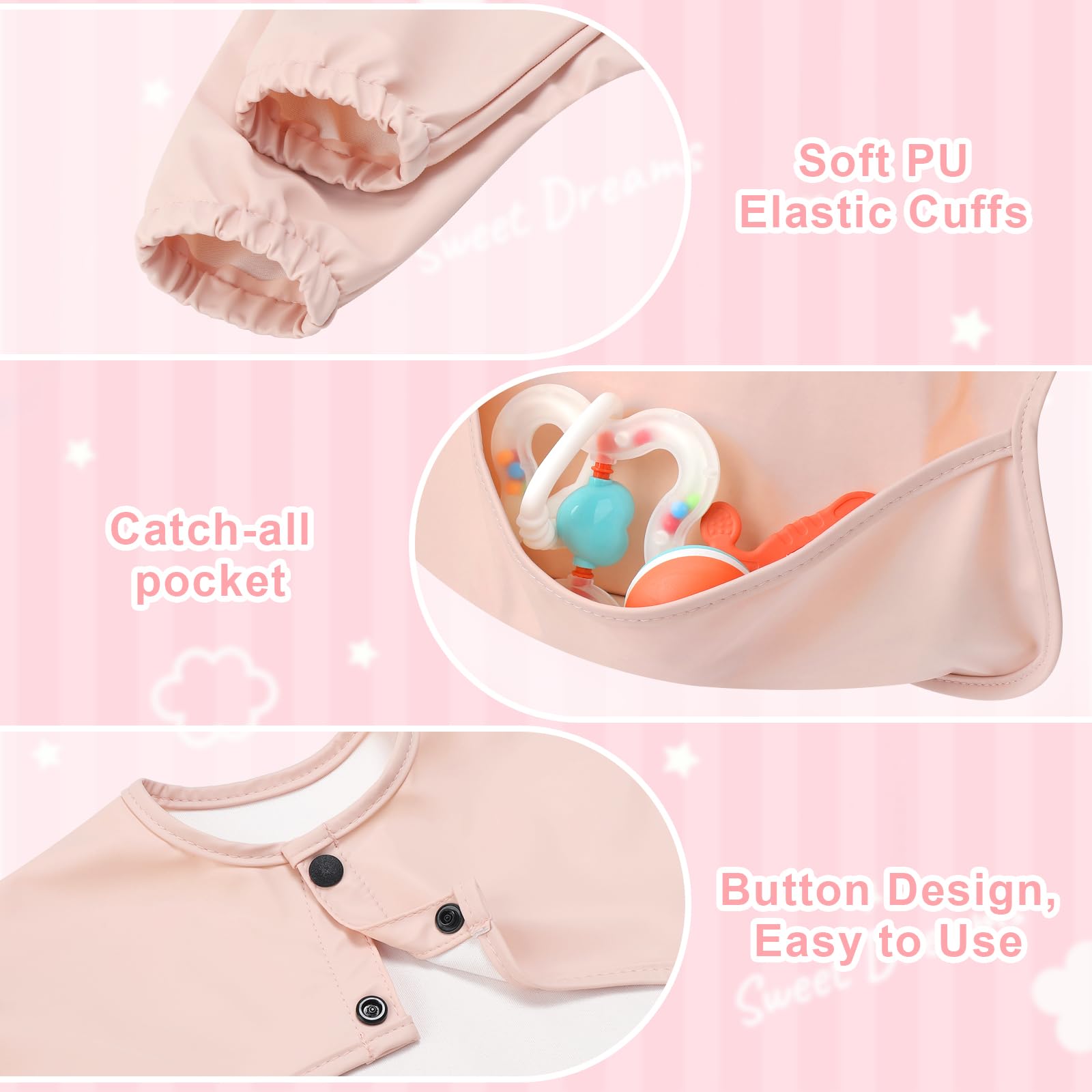 Accmor Long Sleeve Baby Bib, Full Sleeve Bib, Baby Toddler Waterproof Sleeved Bibs Smock, Machine Washable