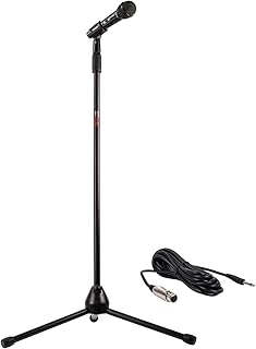 Nady MSC-3 Center Stage Microphone with sturdy metal adjustable tripod microphone stand with clip, and 20 ft. cable – Perfect for live performance, recording, karaoke, rehearsal spaces, public address - On/Off Switch - Frustration Free Packaging