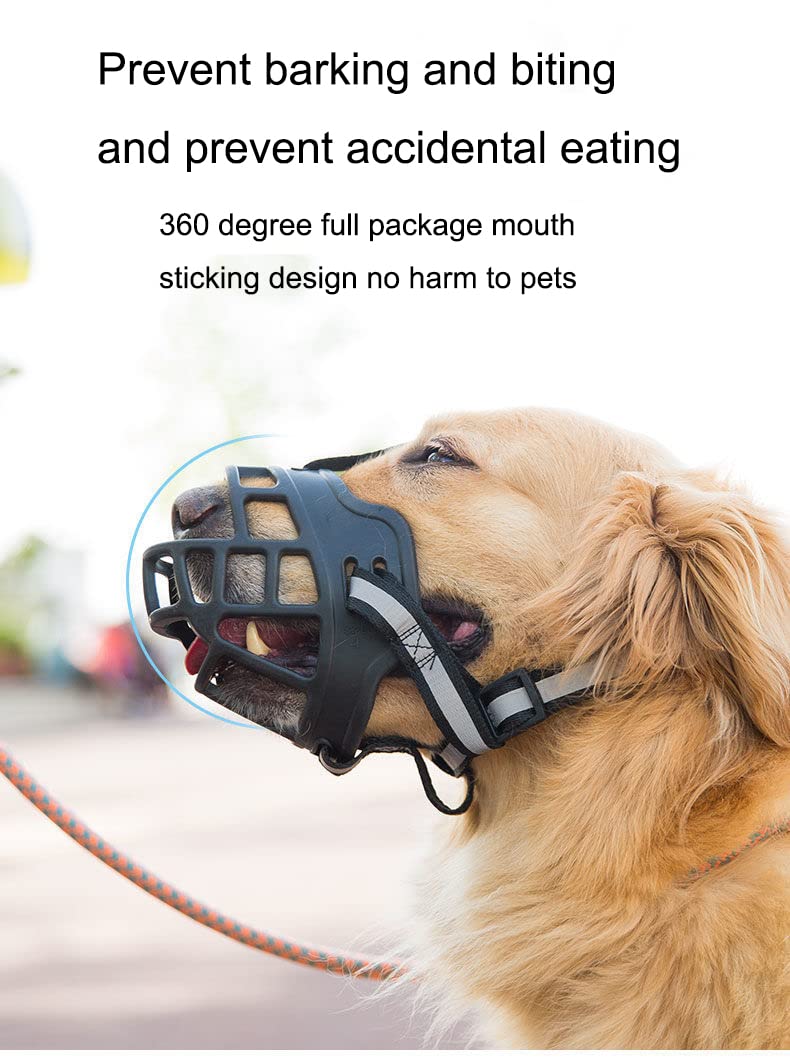 Museau en Silicone Souple pour Chiens, Museliere Anti-Aboiements et Anti-Morsures avec Bandeau Respirant en Maille et Nylon Résistant pour Petits,Moyens Et Grands Chiens (7.5-15kg)