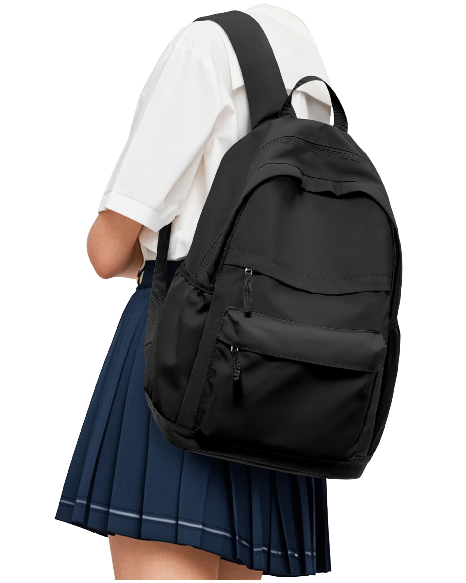 VECAVE Lightweight School Travel Water Resistant Rucksack Backpack, Laptop Casual Daypack College Secondary School Bags Bookbag for Teenage Girls Boys Women Men, Black