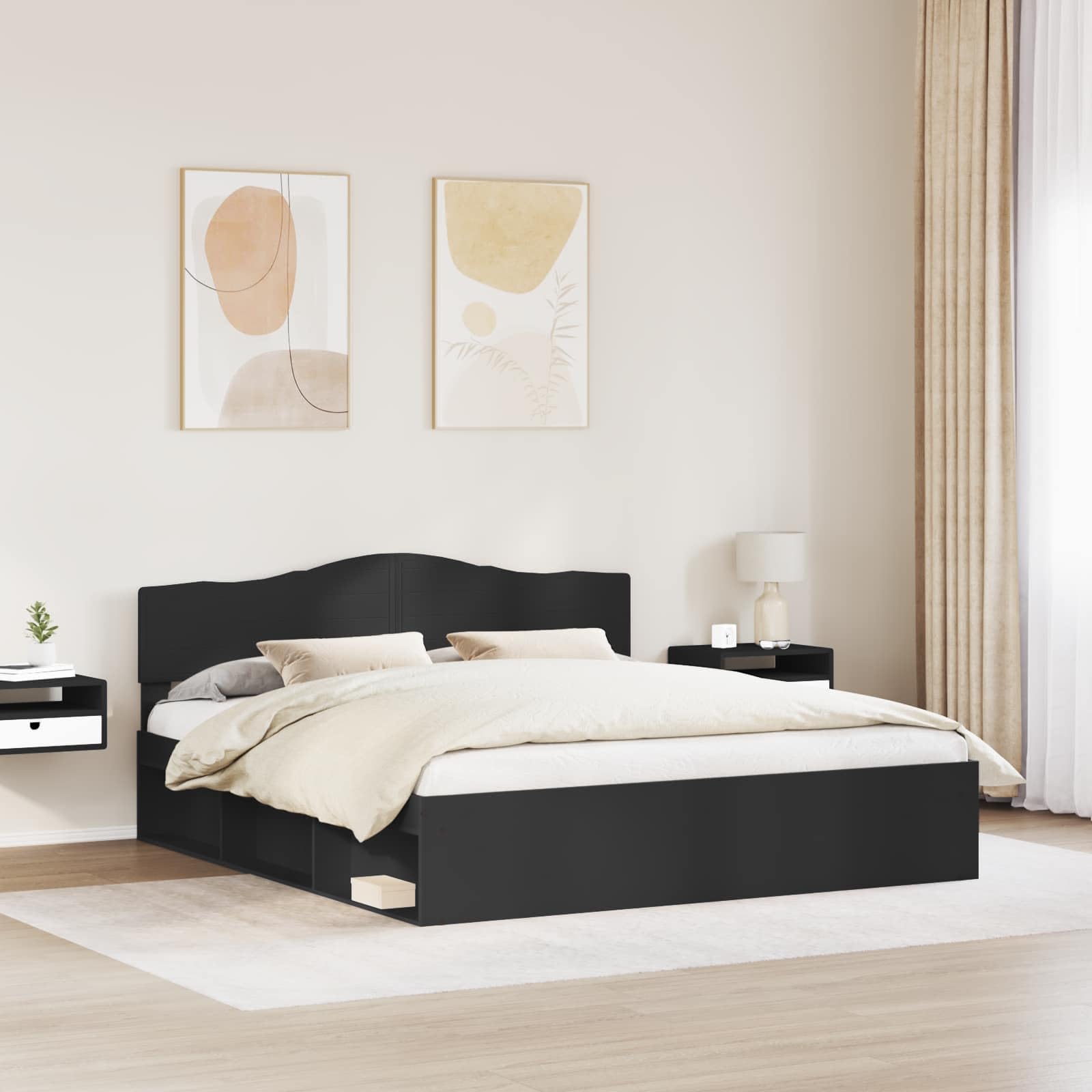 Cadre de lit en pin massif noir 180 x 200 cm