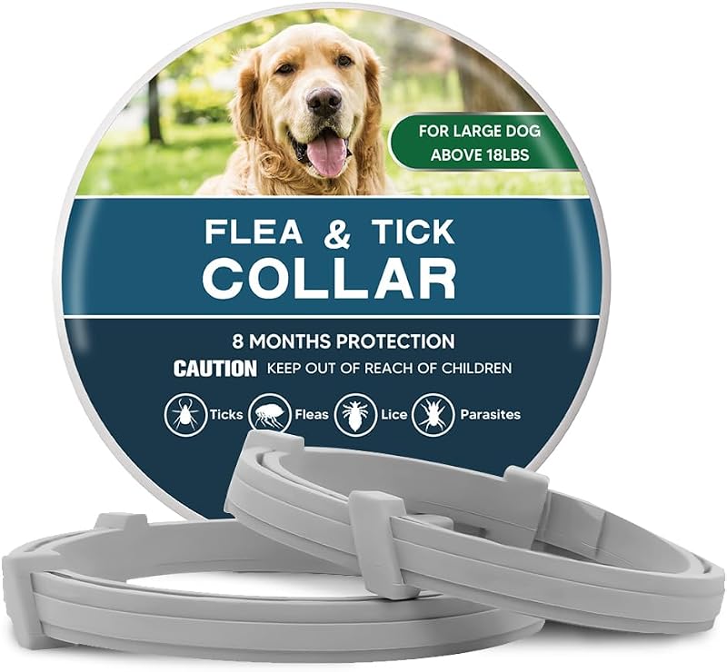 Flea Collars for Dogs, Flea & Tick Collar for Dogs, Tick Collar for Large Dogs, Comfort Fit for Sturdy Dog Tick Collar, Adjustable 8 Months Prevention-Pack of 2