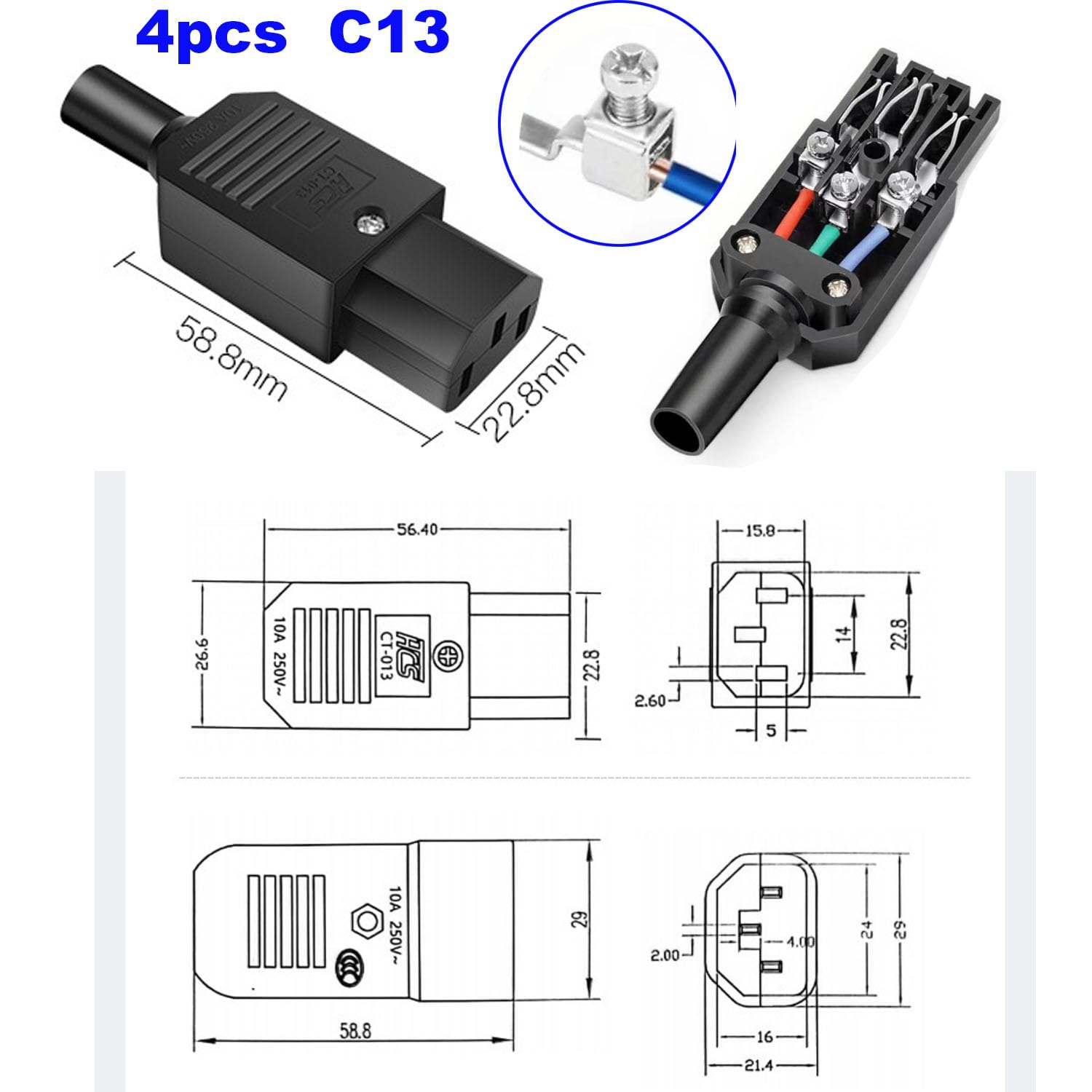 RUNCCI-YUN 50 pièces Micro USB Type B Mâle180 degrés, Avant 5pin