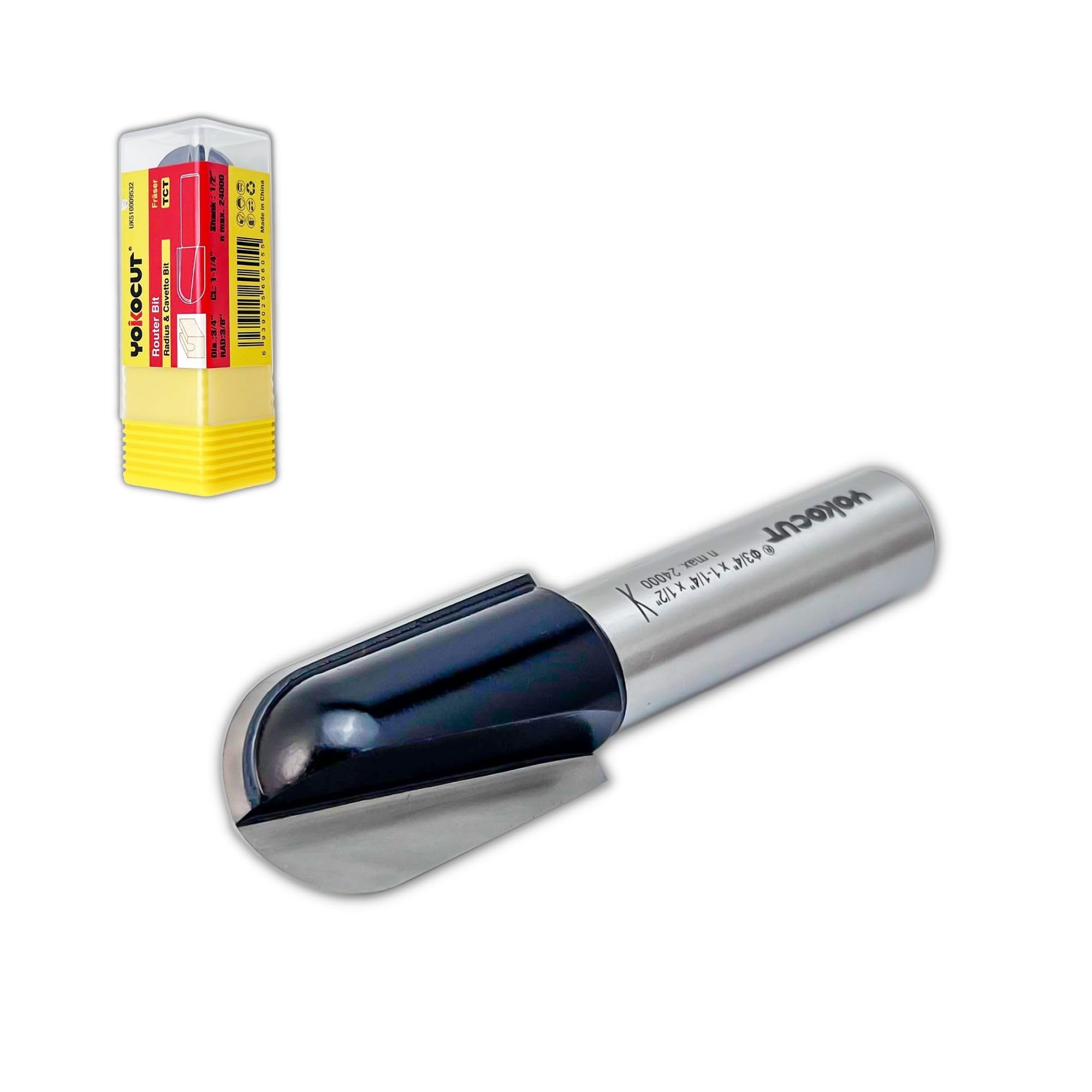 YOKOCUT Radius & Cavetto Router Cutter Bit, 1/2 Inch Shank, 9.5mm Radius and 73mm Overall Length