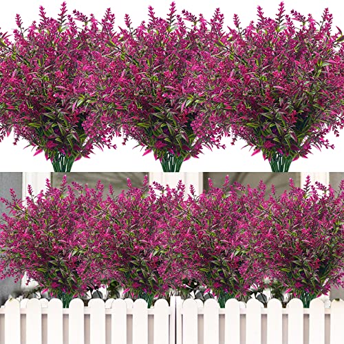 Gbd 20 Bundles Artificial Plants Outdoor Uv Resistant Artificial Lavender Flowers Fake Lavender Flowers Plants Faux Plastic Shrubs Garden Porch Window Box Outside Spring Summer Decor(Red Lotus) #TOP28