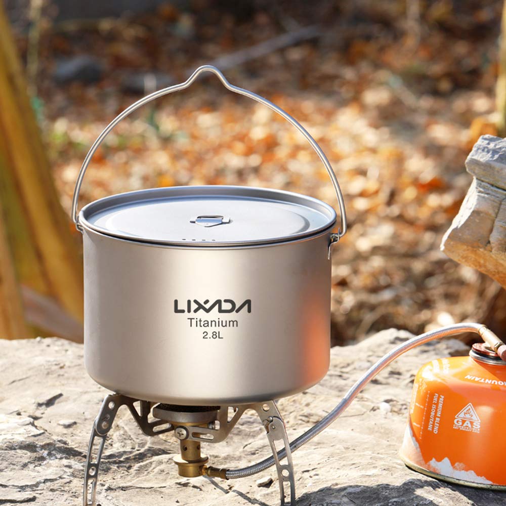 Lixada Topf aus Titanium, 2800ml Camping Titan Pot, Tragbarer Hängetopf mit Deckel, für Outdoor, Camping, Kochgeschirr, Picknick, Ultraleicht 302g