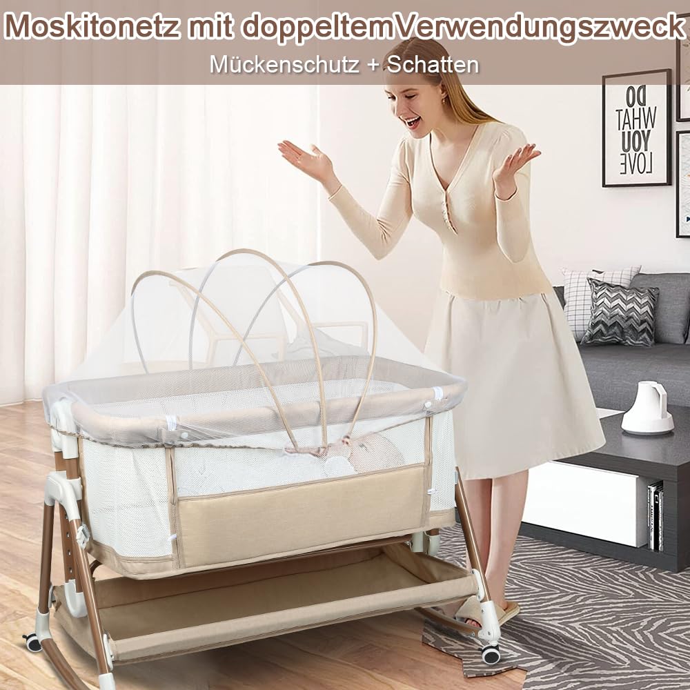 Cododo 3 w 1 łóżeczko dziecięce, kołyska Cododo z materacem i moskitierą, kołyska dla niemowląt, nośność 50 kg, kompaktowe w 3 sekundy, łatwe do przenoszenia, 90 x 60 x 90-115 cm - złamana biel +
