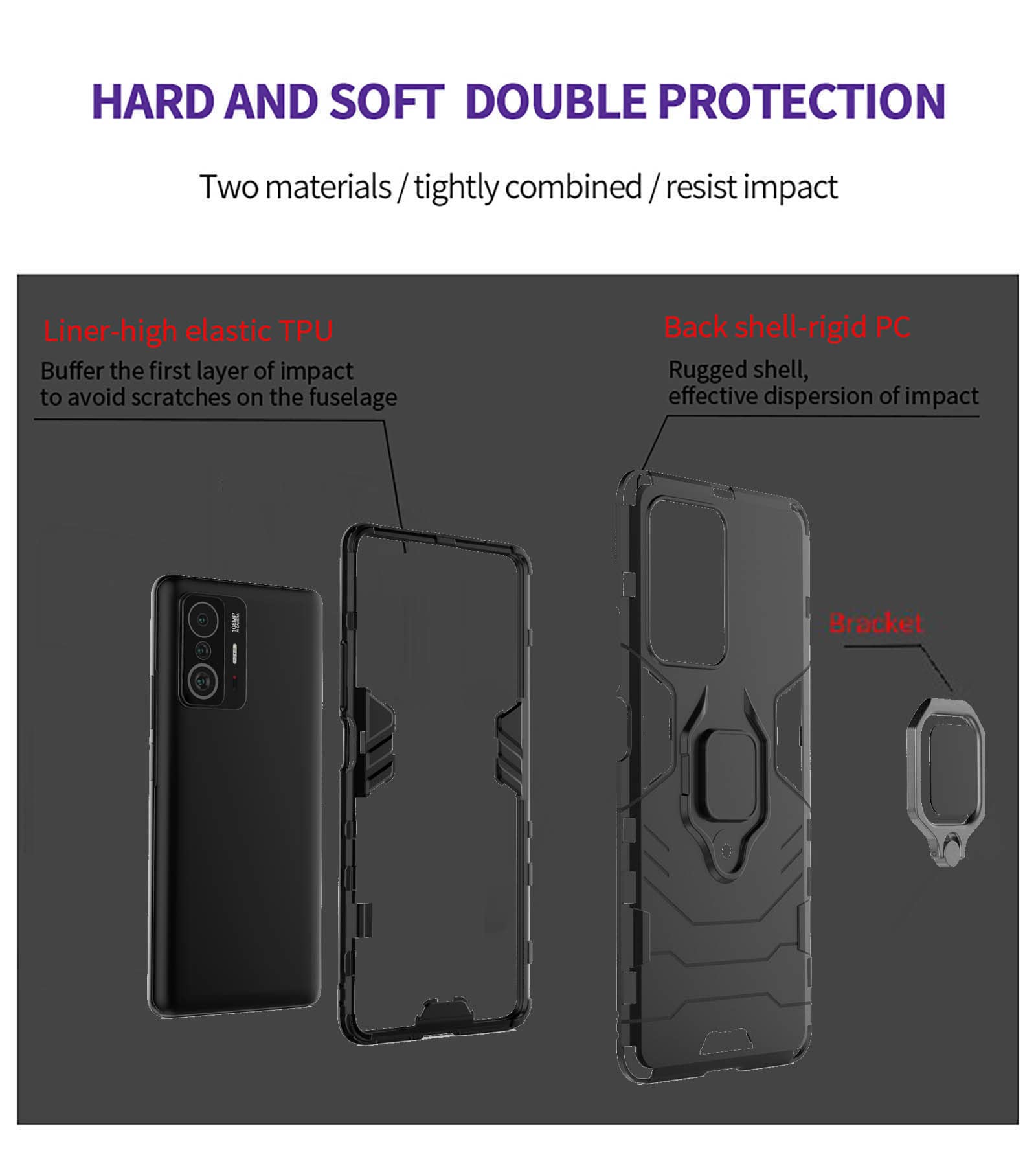 GOKEN Cover Per Xiaomi Mi 11T PRO 5G / Mi 11T 5G: Custodia In TPU Con Design Effetto Pelle E Fibra Di Carbonio, Antiscivolo, Antiurto, Morbida E Resistente - Colore Nero