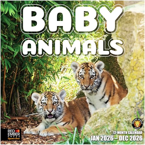 RED EMBER Signature - Baby Animals 2026 Wall Calendar 12 Month | 12” x 24” Open | Thick & Sturdy Paper | Holiday Gift | Wild Cute Kids Calendar...