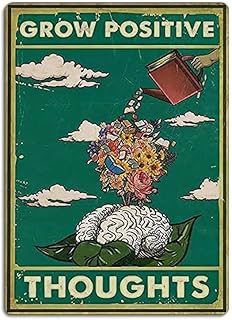 Grow Positive Thoughts Vintage Tin Signs Hippie Boho Wall Art Flower Head Girl Poster Boys' room decoration Home Kitchen Office Bedroom Classroom Cafes Bar Wall Decor 8x12 Inch