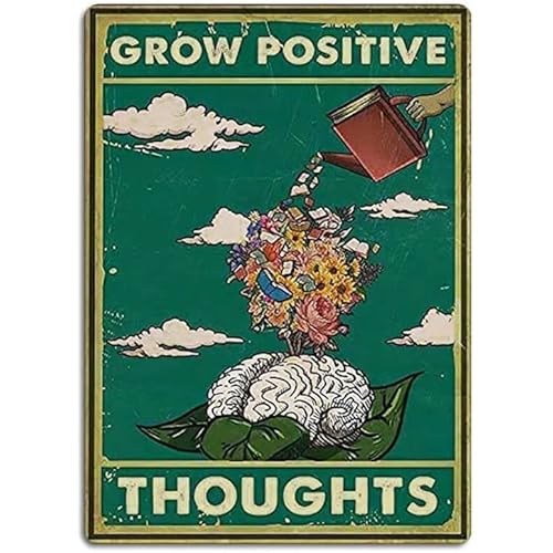 Fmcmly Grow Positive Thoughts Vintage Tin Signs Hippie Boho Wall Art Flower Head Girl Poster Boys' room decoration Home Kitchen Office Bedroom Classroom Cafes Bar Wall Decor 8x12 Inch