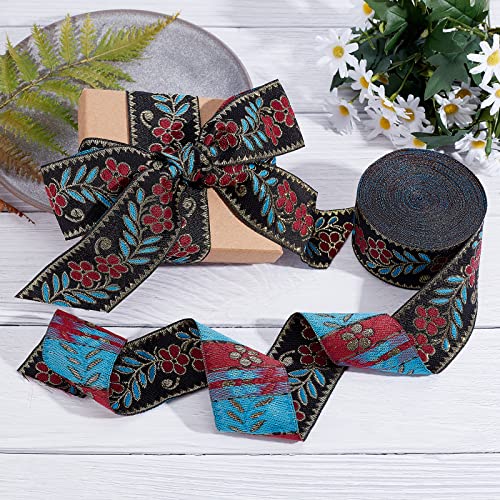 GORGECRAFT 7.65 Yard Embroidered Jacquard Ribbon 2" Width Vintage Embroidered Ribbon Floral Woven Trim Fabric for Embellishment Craft Supplies Black - Image 4