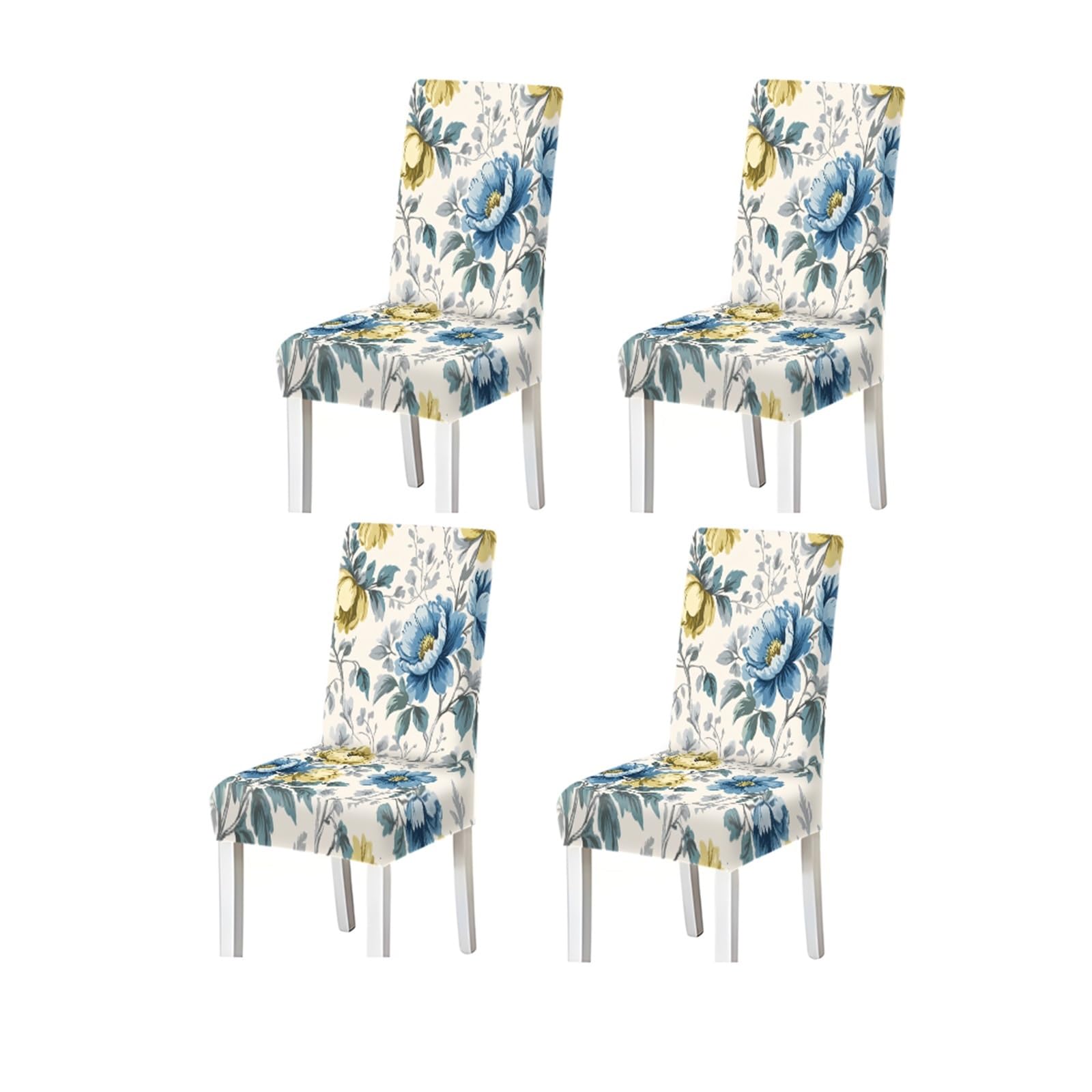 KXUAUV Elegant Blue Yellow Peony Floral Print Stretch Dining Chair Covers, 2/4/6 PCS For Home Kitchen Party Seat Protectors for Restaurant Hotel Party(4PCSChair cover)