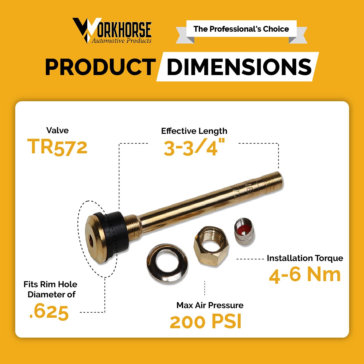 Workhorse TR544D Chrome Truck Tire Valve Stems – Pack Of 10 – Durable & Leak Tested
