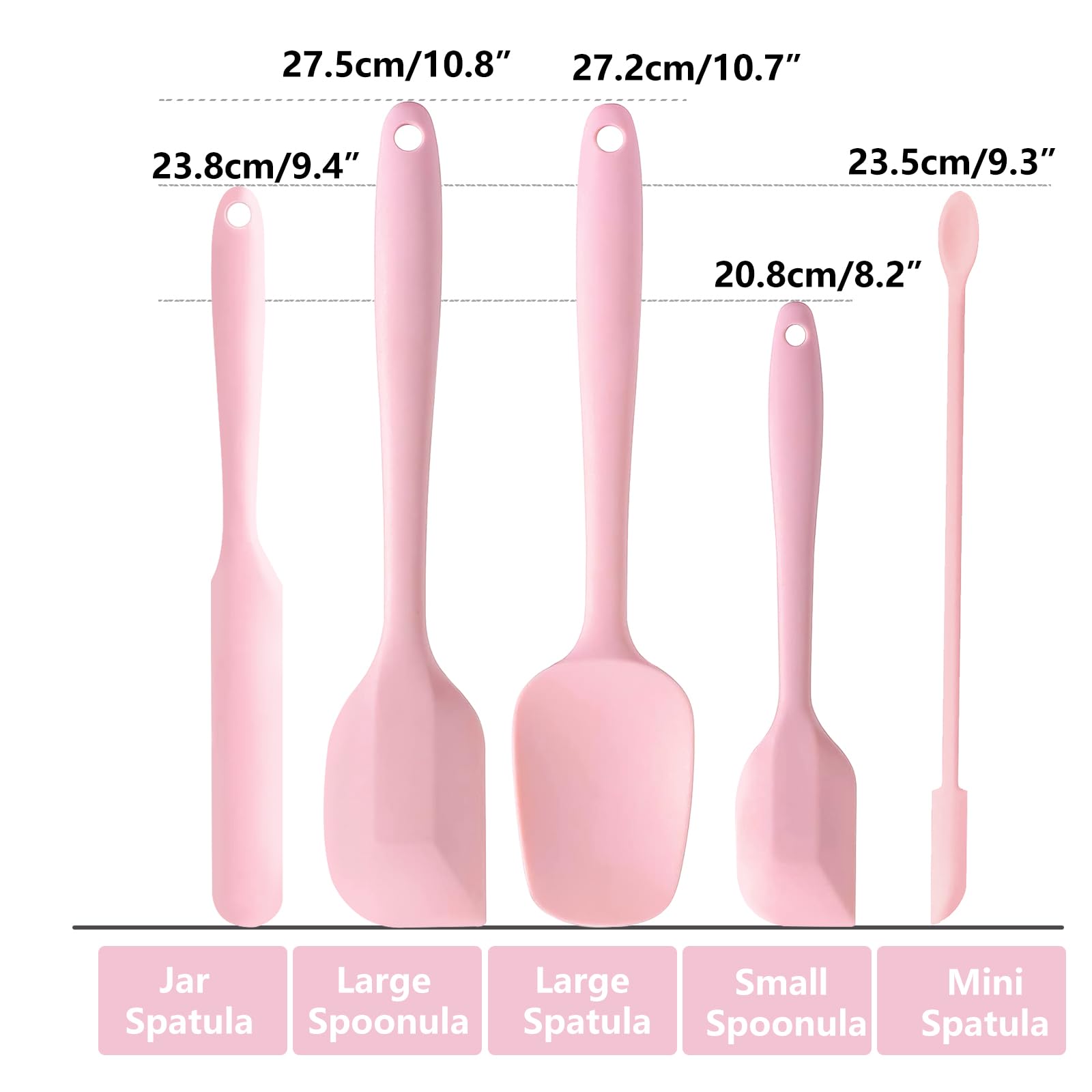 Juego de 5 espátulas de silicona resistentes al calor, juego de espátulas de cocina de color rosa, aptas para lavavajillas para utensilios de cocina antiadherentes para hornear