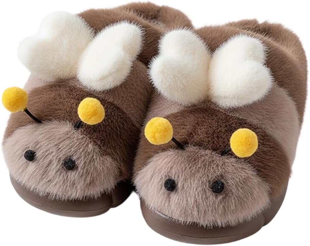 Bee Design Fluffy Slipper Fashion Plush Slipper Cute House Shoes for Women Winter Living Room Indoor Outdoor Footwear