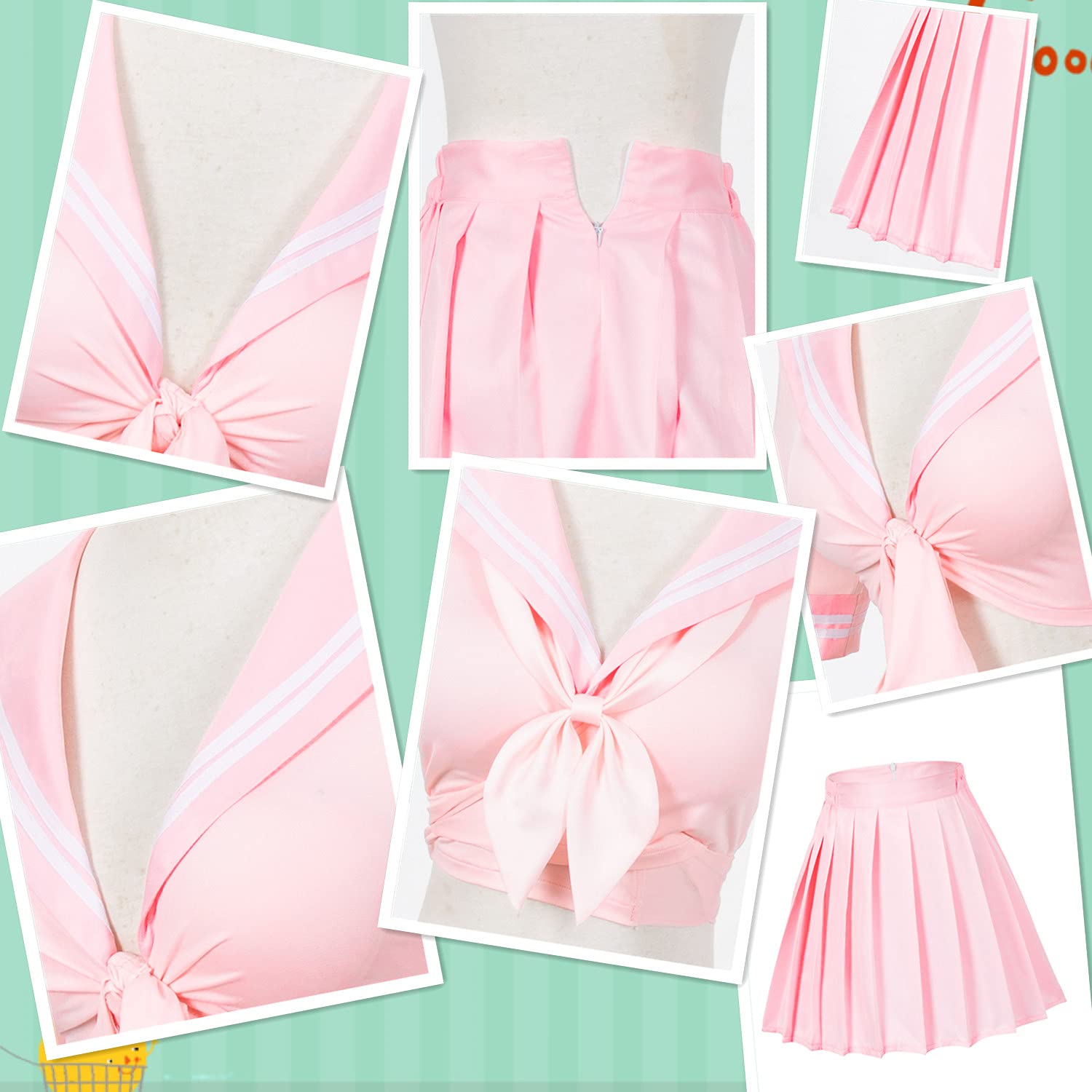 Japanese Anime Schoolgirl Classic Sailor JK Harajuku Crop Top Tie up Pleated Skirt Uniform Seifuku Socks Bow Set