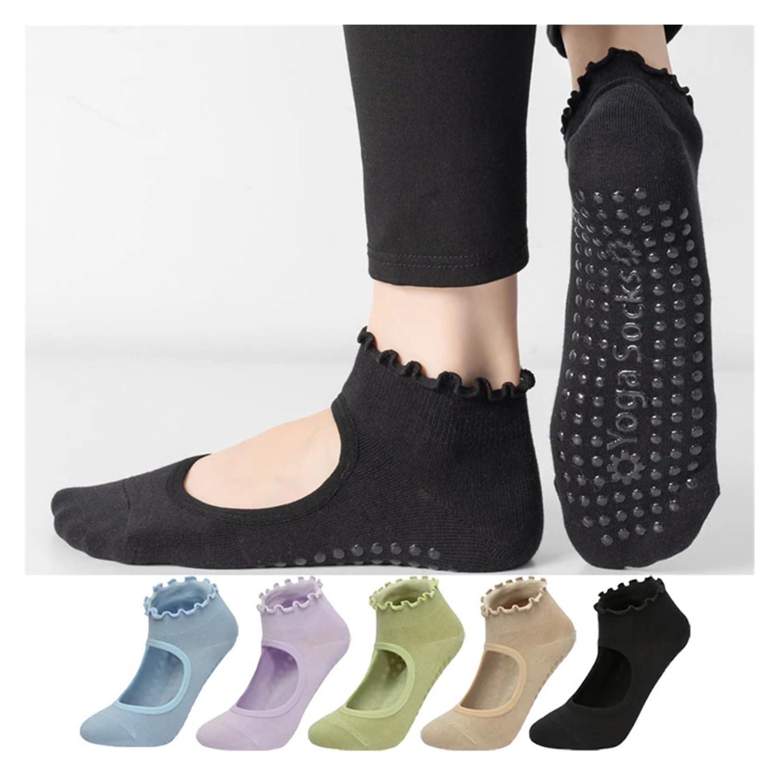 Calcetines de Yoga for Mujer, calcetín de Tobillo bajo con Agarre de Lechuga de algodón, Antideslizante, de Silicona, Deporte de Baile, Ballet, Pilates para Yoga Pilates Gimnasio(Black)