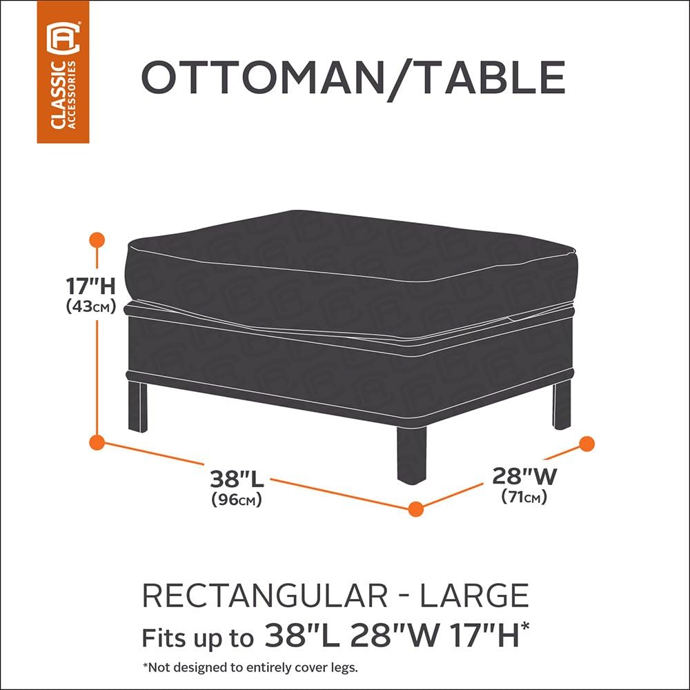 Classic Accessories Veranda Ottoman Side Table Cover Rect Pebble Lrg