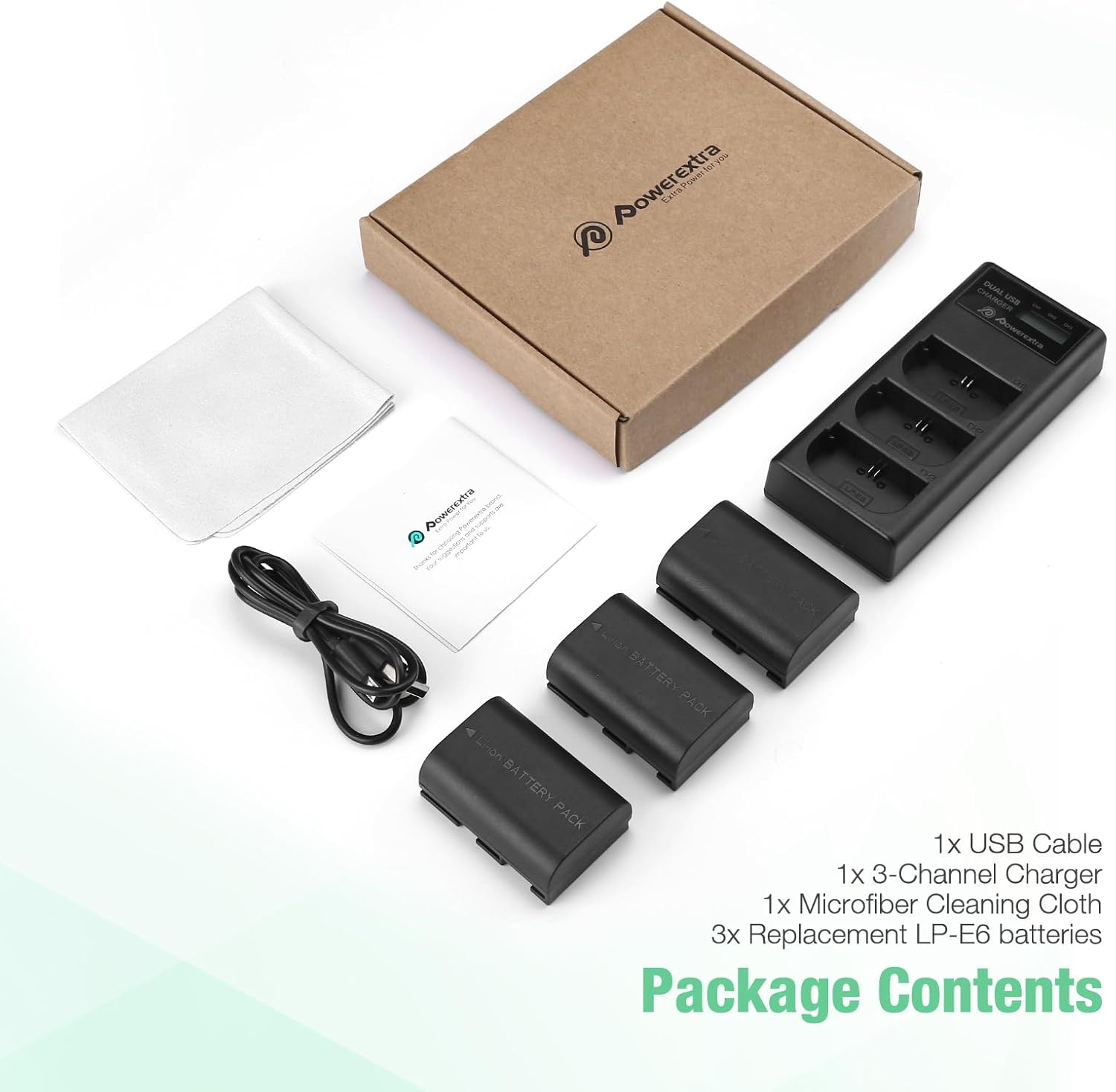 LP-E6 / LP-E6N Battery 3 Pack with 3 Channel LCD Charger - Compatible with EOS 5D Mark IV/R5/R6/R6 Mark II/6D Mark II/5D Mark III/90D/80D/70D/R/XC10/XC15