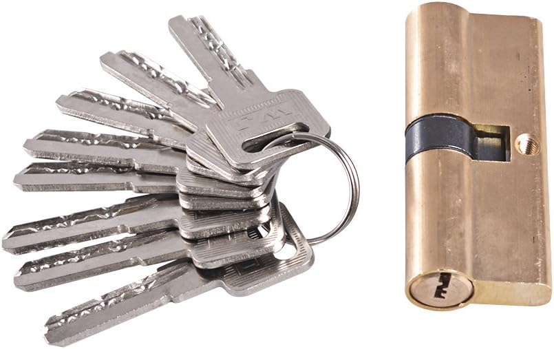 Ewead, 80mm Thumb Turn Euro Profile Cylinder Barrel Lock Brass Satin Nickel Finish with 8 Keys