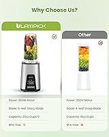 Vista 6 de Licuadoras para batidos, licuadora personal de 900 W para batidos y licuados con 2 vasos portátiles sin BPA de 22 onzas, exprimidor pequeño