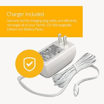 somfy Rechargeable Battery Pack 2-Pack & Charger Bundle - Power Blinds, Shades, Curtains - Long-Lasting, Easy Install - Wall Mount Clips Included - #9021217, #9025166