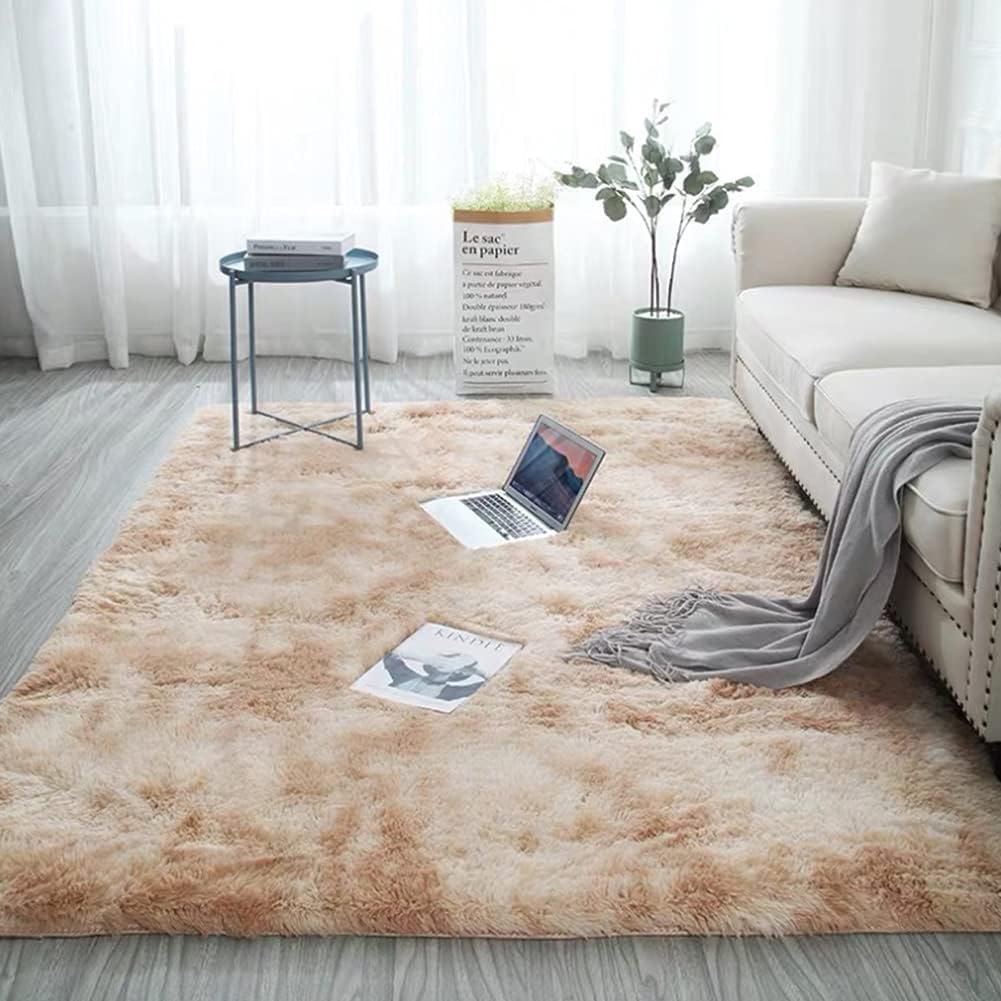 Soft Touch Area Rug Bedroom Anti-Skid Yoga Carpet Shaggy Rugs Fluffy Motley Tie-dye Carpets Khaki 120 x 160 cm
